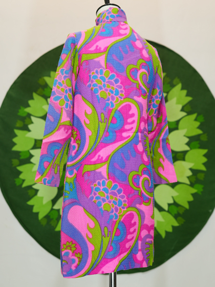 ピンク青紫キミドリのサイケ柄ZIP UPワンピース - メトロポリタン