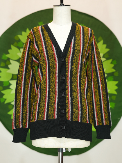 古着 レトロビンテージ【アラン模様】3Dベロアモールカーディガン バーガンディー 4色展開】「Backers」総柄 3Dニット カーディガン ブルー - 古着