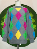 <img class='new_mark_img1' src='https://img.shop-pro.jp/img/new/icons6.gif' style='border:none;display:inline;margin:0px;padding:0px;width:auto;' />グレー地にカラフルダイヤ柄ニット