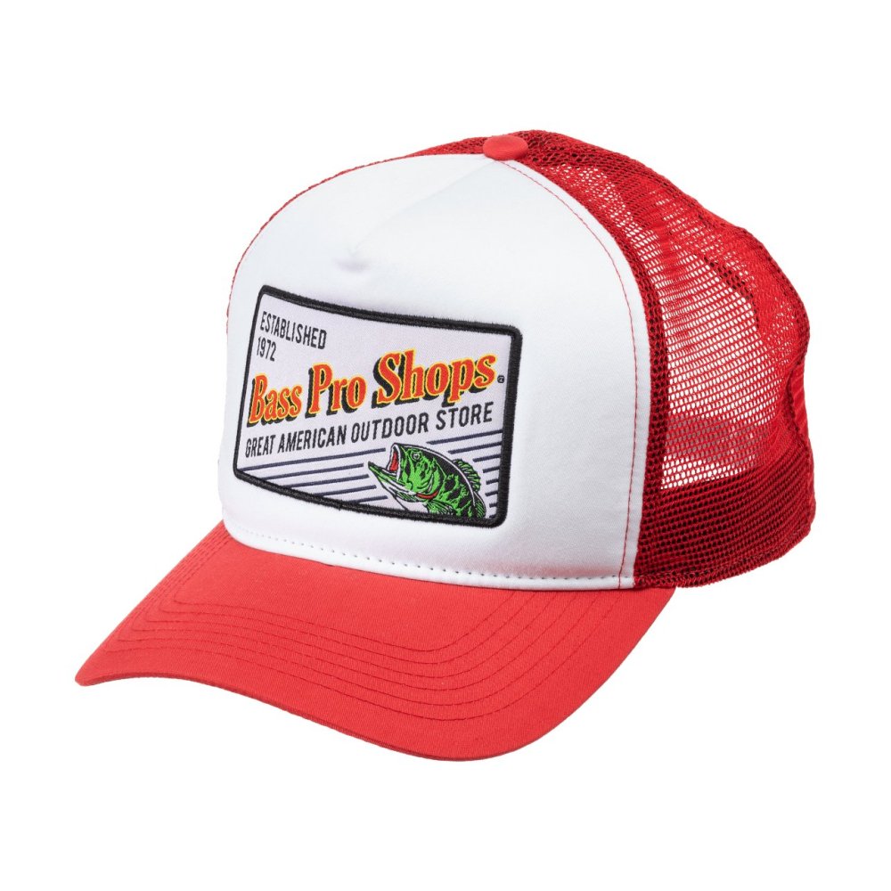 Bass Pro Shops Vintage 5-Panel Mesh Trucker Cap - White/Red