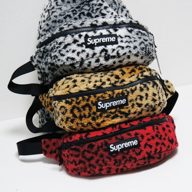 supreme 17FW leopard fleece waist bag