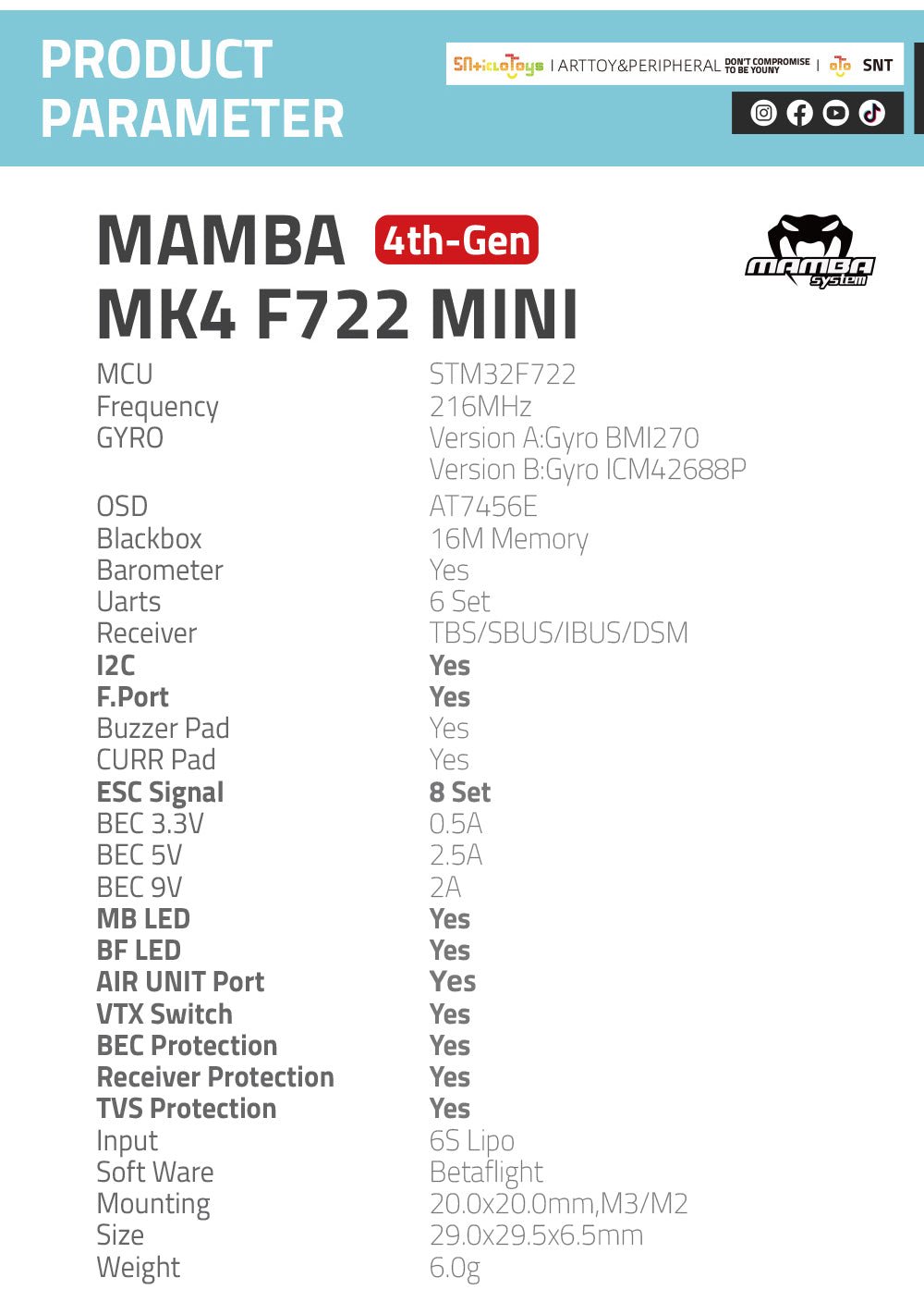 MAMBA MK4 F722 MINI Flight Controller 