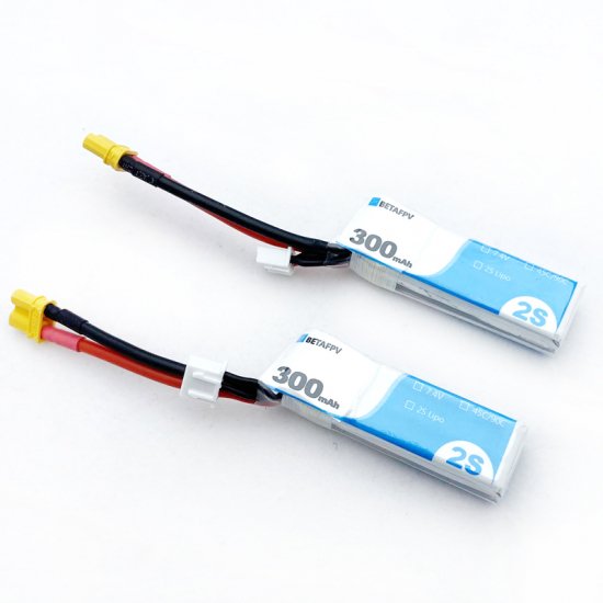 BETAFPV 2pcs 300mAh 2S Lipo Battery HV Battery 45C 7.4V XT30 18AWG Silicone Wire for 2S Whoop 