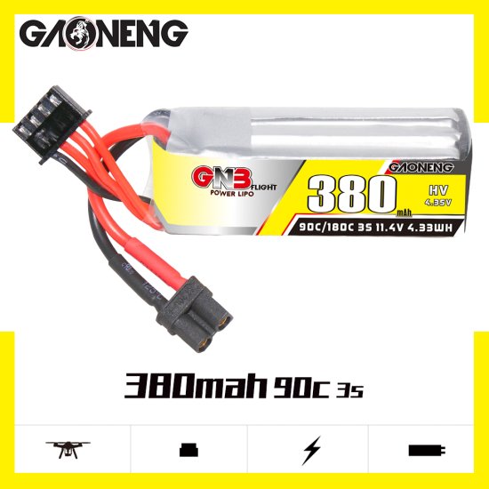 GAONENG GNB LiHV 3S 11.4V 380mAh 90C XT30 リポバッテリー