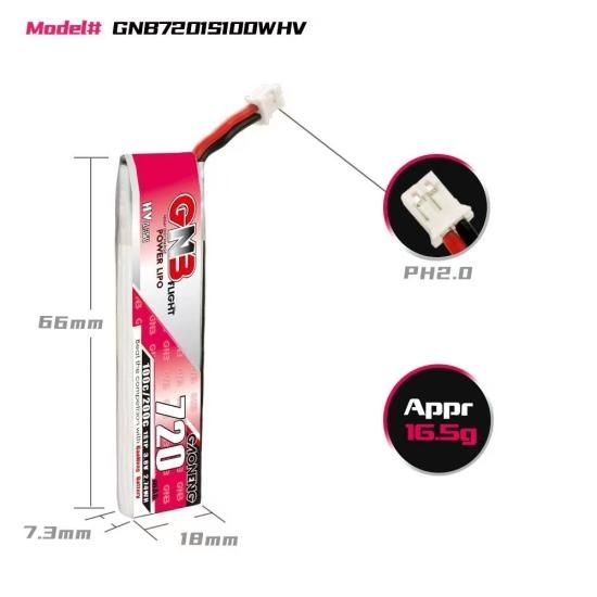 GAONENG GNB LiHV 1S 3.8V 720mAh 100C PH2.0 Cabled LiPo