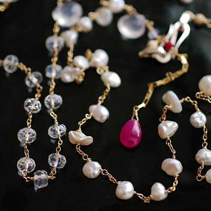 WhitePearl , BlueMoonstone & Ruby（necklace）