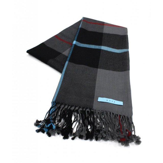 MUZE TURQUOISE LABEL - CHECK SCARF(GRAY×TURQUOISE)