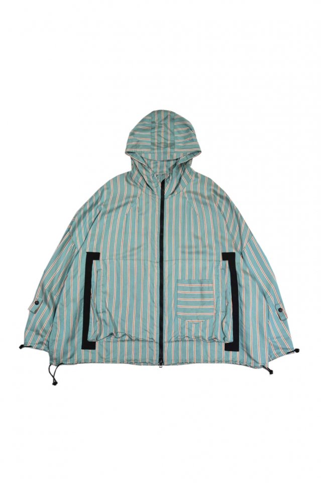 MUZE TURQUOISE LABEL - WIDE HOODED STRIPE BLOUSON(TURQUOISE×RED)