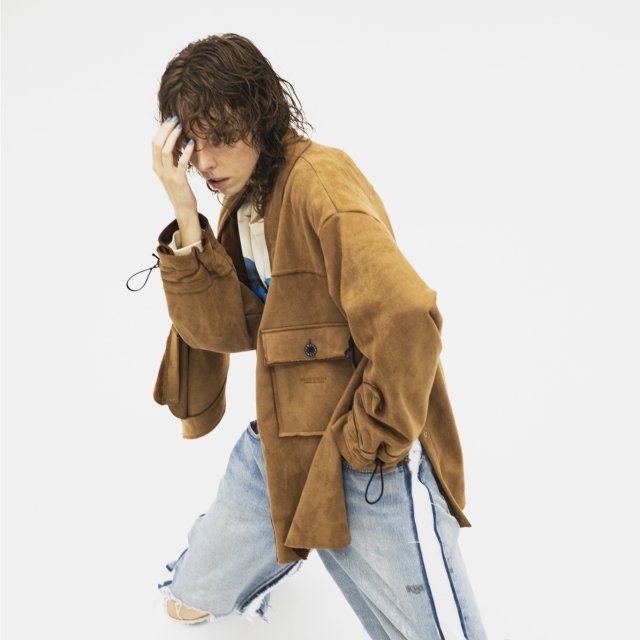 <img class='new_mark_img1' src='https://img.shop-pro.jp/img/new/icons1.gif' style='border:none;display:inline;margin:0px;padding:0px;width:auto;' />MUZE TURQUOISE LABEL - SUEDE BOMBER CARDIGAN (BROWN) ミューズ スウェードボンバーカーディガン ブラウン