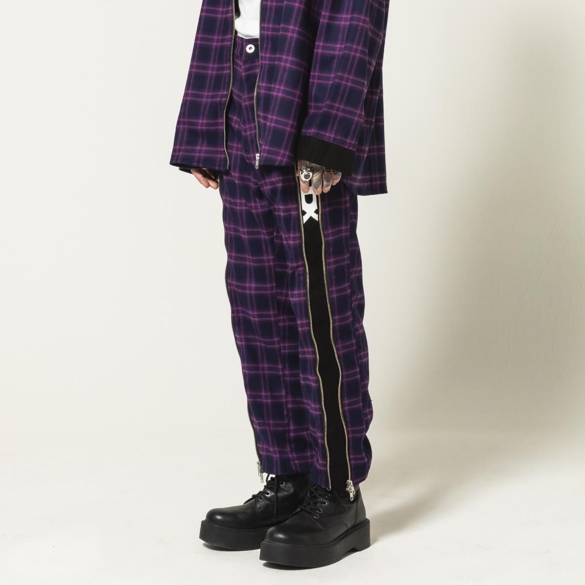 PRDX PARADOX TOKYO - ZIP WULTIWAY CHECK PANTS ( PURPLE ) パラドックス ジップチェックパンツ  セットアップ