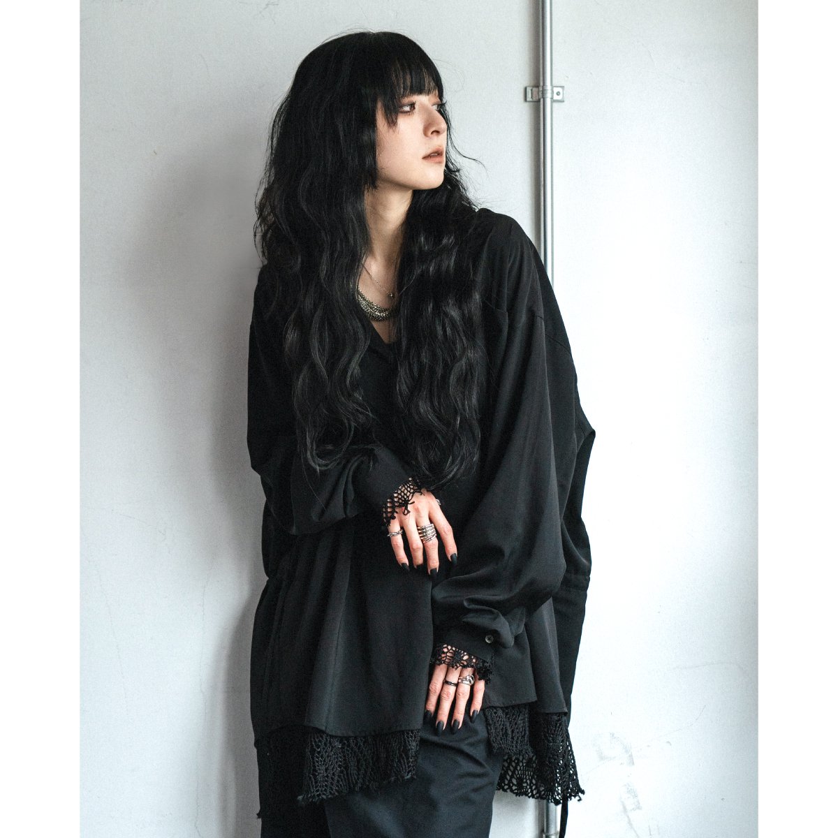 PRDX PARADOX TOKYO - CROCHET LACE LAYERED SHIRTS (BLACK