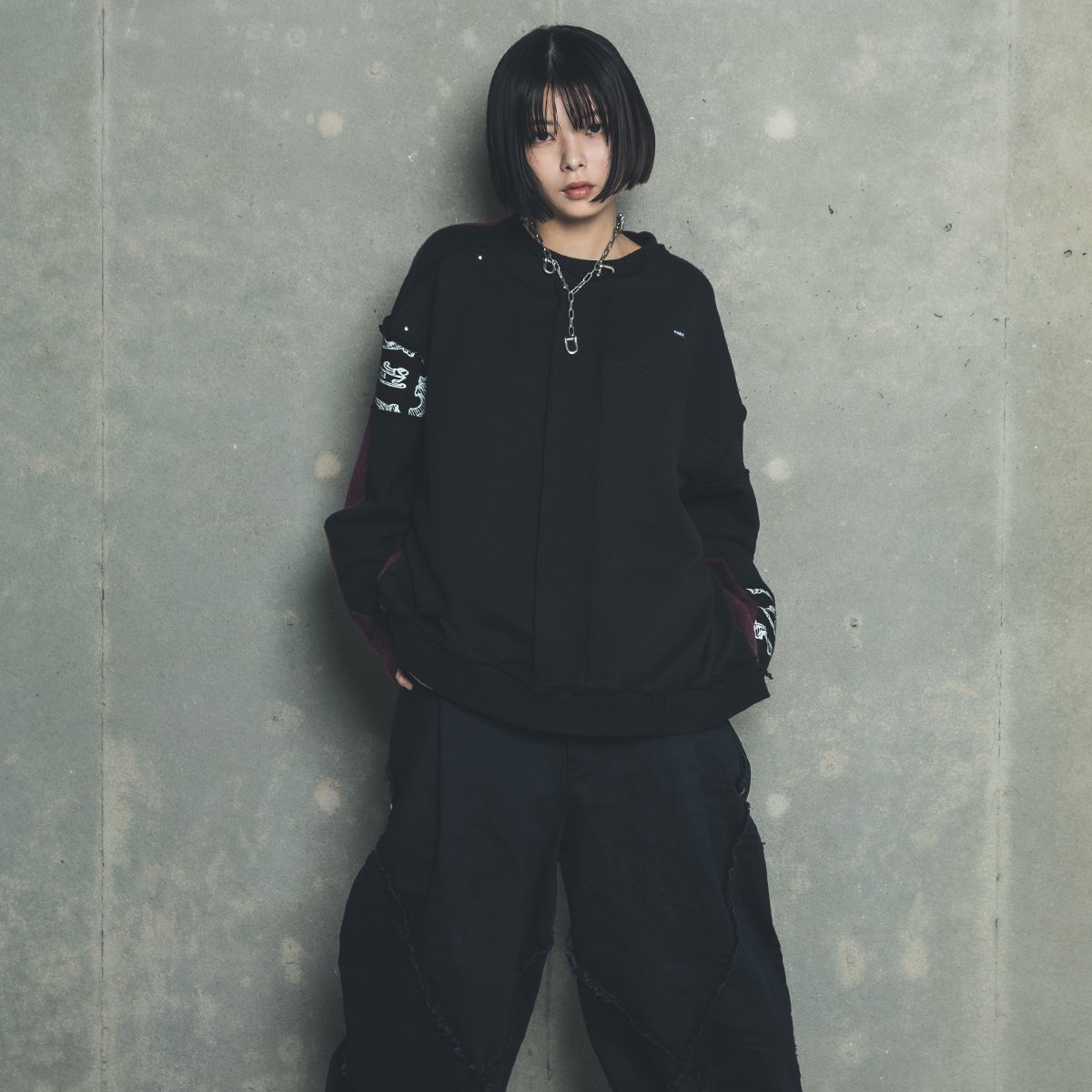 PRDX PARADOX TOKYO / 2 SIDE INSIDE-OUT WIDE SWEAT - BLACK 前後