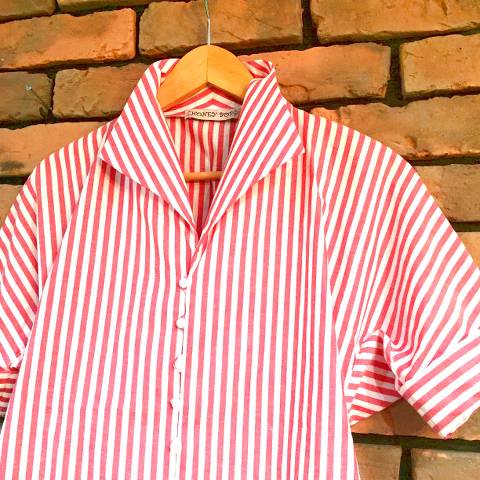 Red Striped Italian Collar Blouse