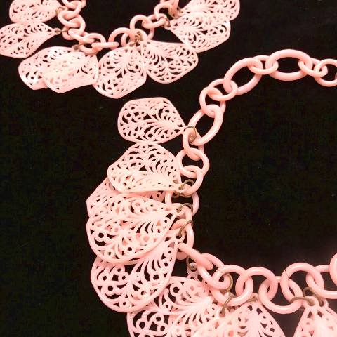 Pink Celluloid Necklace & Bracelet