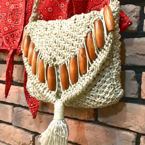 Crochet w/Wood Beads Shoulder Bag