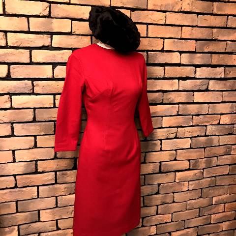 Red 3/4sleeve Wool Dress