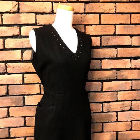V-Neck Rhinestone Black Dress