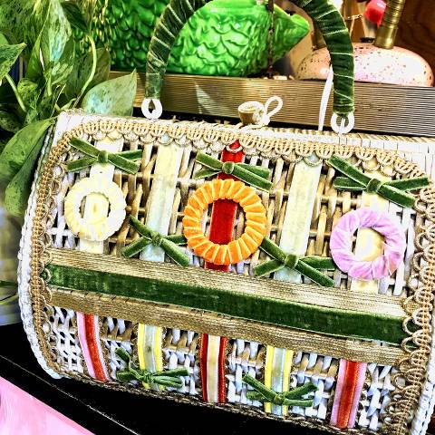 Velvet Ribbon Wicker Basket Purse HONEY BOP