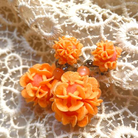 Orange Flower Ball Earrings