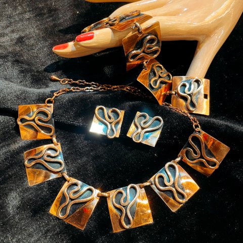 Cactus Motif Copper Necklace & Bracelet & Earrings Set