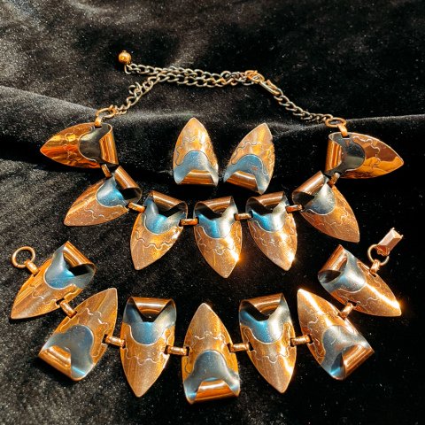 Copper Necklace & Bracelet & Earrings Set
