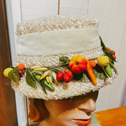 Fruits & Velvet Bow White Dress Hat