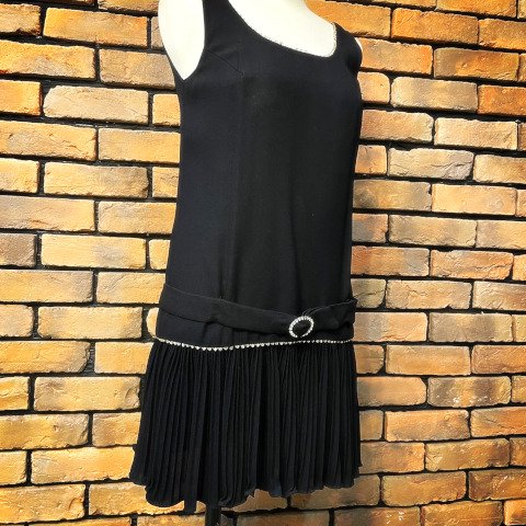 Drop Waist Pleated Black Dress