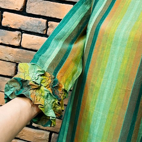 <img class='new_mark_img1' src='https://img.shop-pro.jp/img/new/icons13.gif' style='border:none;display:inline;margin:0px;padding:0px;width:auto;' />Green Striped India Madras Dress