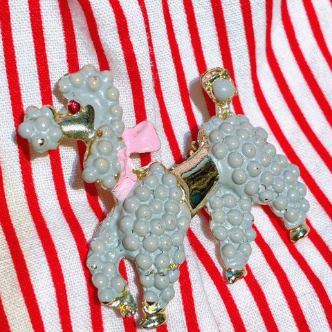 Pink Bow, Gray Poodle Brooch
