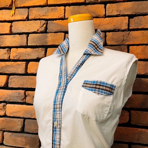 <img class='new_mark_img1' src='https://img.shop-pro.jp/img/new/icons13.gif' style='border:none;display:inline;margin:0px;padding:0px;width:auto;' />“WEST BOUND” Blue Plaid Open Collar Shirt