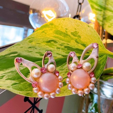 Pink Shell & Rhinestone Earrings