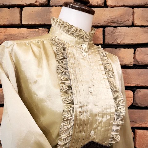 <img class='new_mark_img1' src='https://img.shop-pro.jp/img/new/icons13.gif' style='border:none;display:inline;margin:0px;padding:0px;width:auto;' />Ruffled Collar & Frill Metallic Blouse