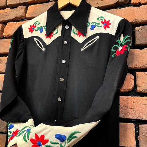 40's Gabardine Two Tone Embroidered Western Shirt