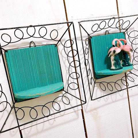 Mint green & Wire Wall Shelf Set