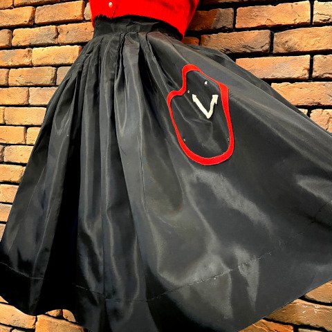 Clock Applique Black Taffeta Skirt