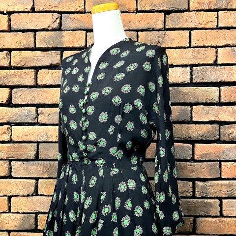 Navy & Green Novelty Print Rayon Dress