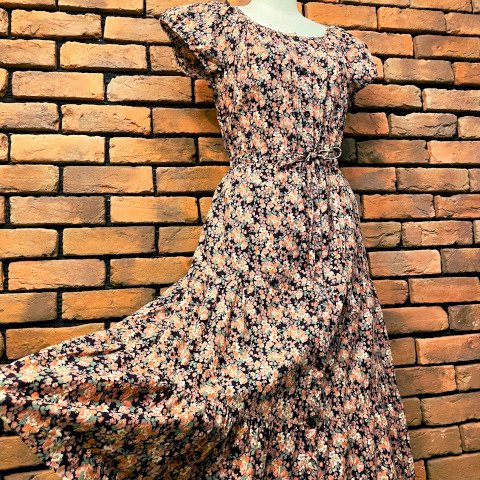 Floral Puff Sleeve & Tiered Cotton Dress