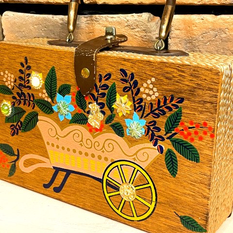 Flower Wagon Jewel Tone Wooden box Purse