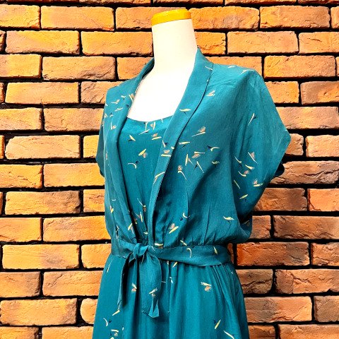 Geometric Design Green Dress & Bolero Set