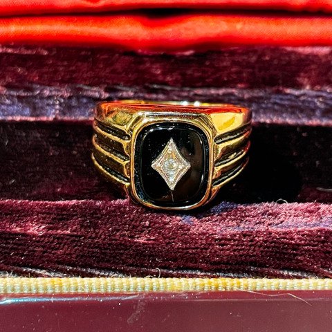 Onyx & Diamond Yellow Gold Signet Ring