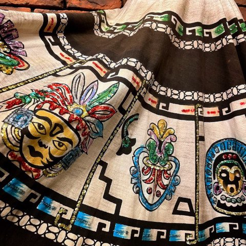 <img class='new_mark_img1' src='https://img.shop-pro.jp/img/new/icons13.gif' style='border:none;display:inline;margin:0px;padding:0px;width:auto;' />Hand Painted Mexican Print Sequins Cotton Circle Skirt