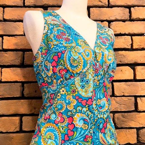 <img class='new_mark_img1' src='https://img.shop-pro.jp/img/new/icons13.gif' style='border:none;display:inline;margin:0px;padding:0px;width:auto;' />Paisley Print Turquoise Cotton Sun Dress