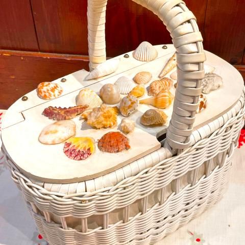 <img class='new_mark_img1' src='https://img.shop-pro.jp/img/new/icons13.gif' style='border:none;display:inline;margin:0px;padding:0px;width:auto;' />Shell Top Rattan Wicker White Basket Purse