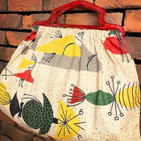<img class='new_mark_img1' src='https://img.shop-pro.jp/img/new/icons13.gif' style='border:none;display:inline;margin:0px;padding:0px;width:auto;' />1950's Atomic Fish Pattern Barkcloth Bag