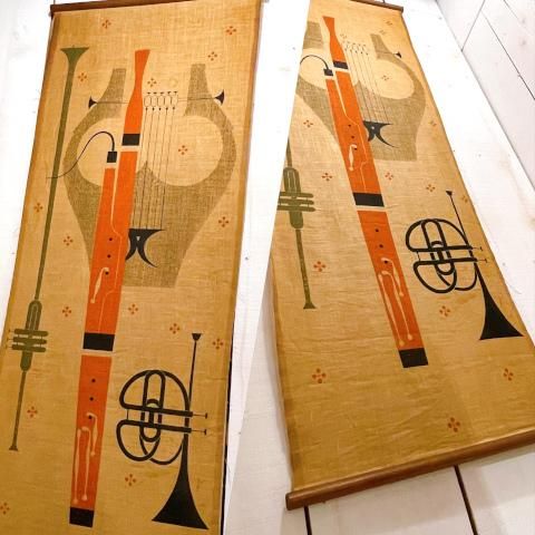 <img class='new_mark_img1' src='https://img.shop-pro.jp/img/new/icons13.gif' style='border:none;display:inline;margin:0px;padding:0px;width:auto;' />1950's Mid Century Instruments Print Linen Hanging Wall Tapestry