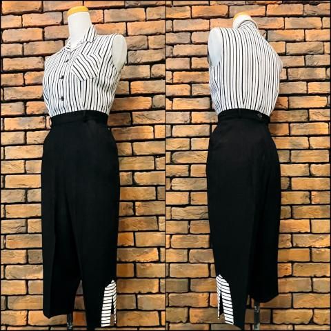 <img class='new_mark_img1' src='https://img.shop-pro.jp/img/new/icons13.gif' style='border:none;display:inline;margin:0px;padding:0px;width:auto;' />1950's Black & White Striped Blouse & Capri Pants Set