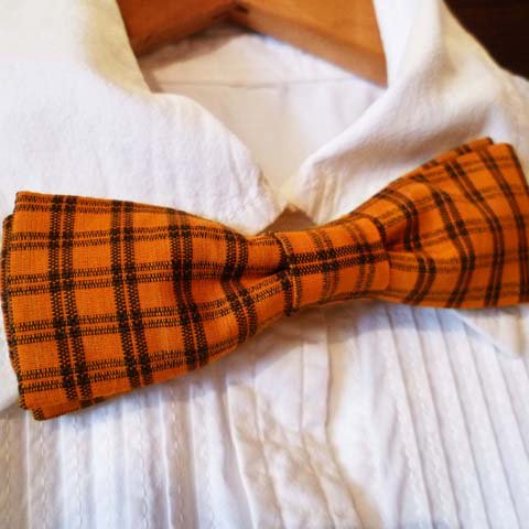 1950's Vintage Fabric, Orange Plaid Bow Tie