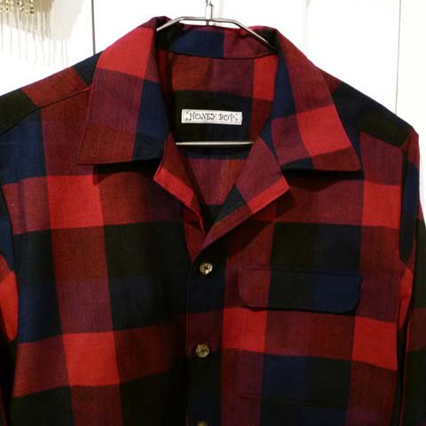 1950's Vintage Fabric, Red Plaid Open Collar Shirt