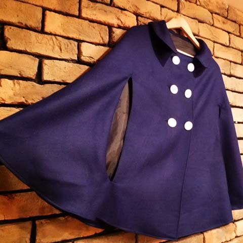 1950's Vintage Fabric, Navy & White Buttons Poncho