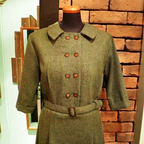 Green Flecked Wool Double Button Dress